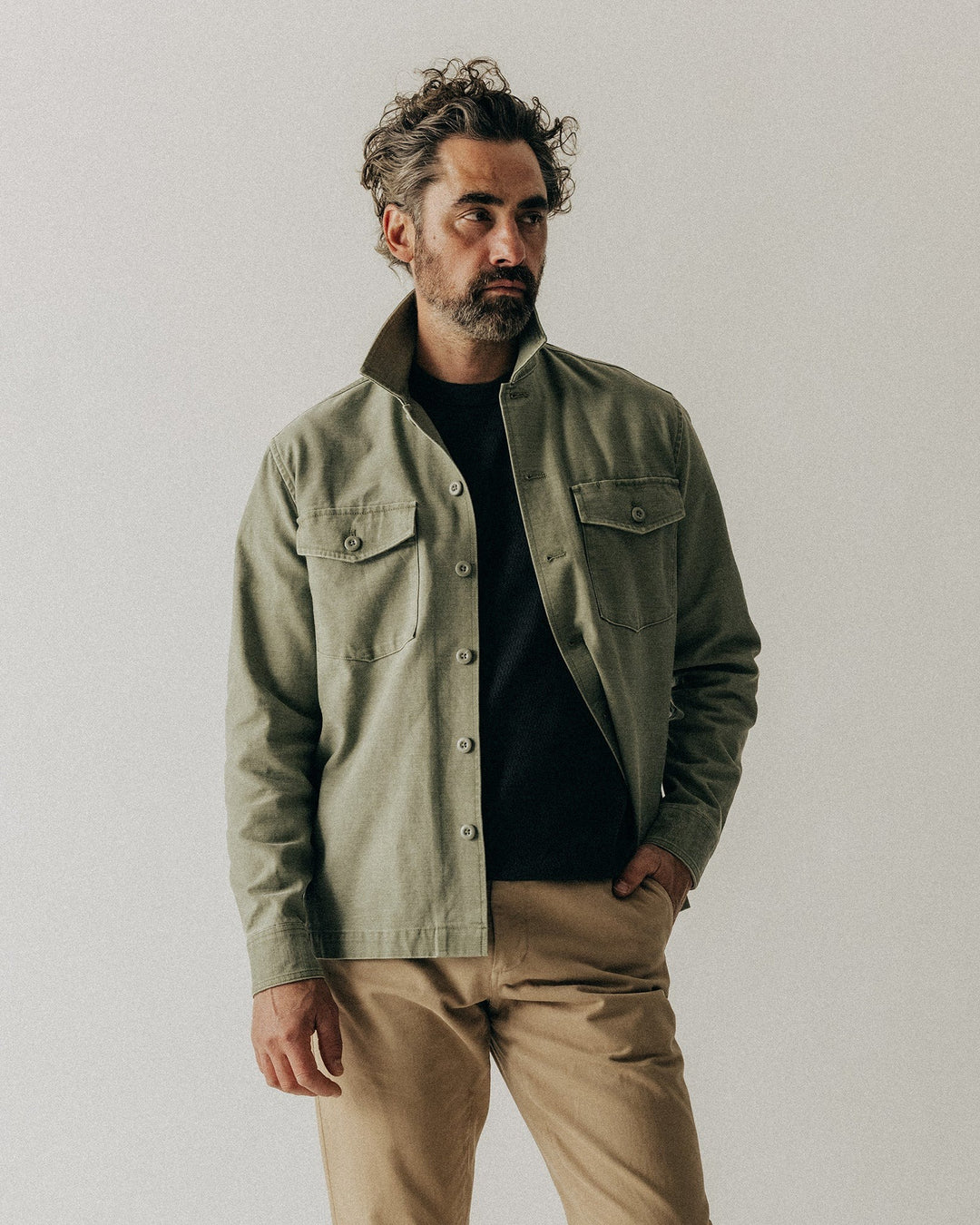 The Surplus Shirt in Field Olive Reverse Sateen