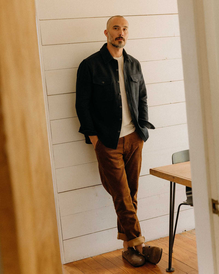 The Maritime Shirt Jacket in Dark Navy Moleskin Twill