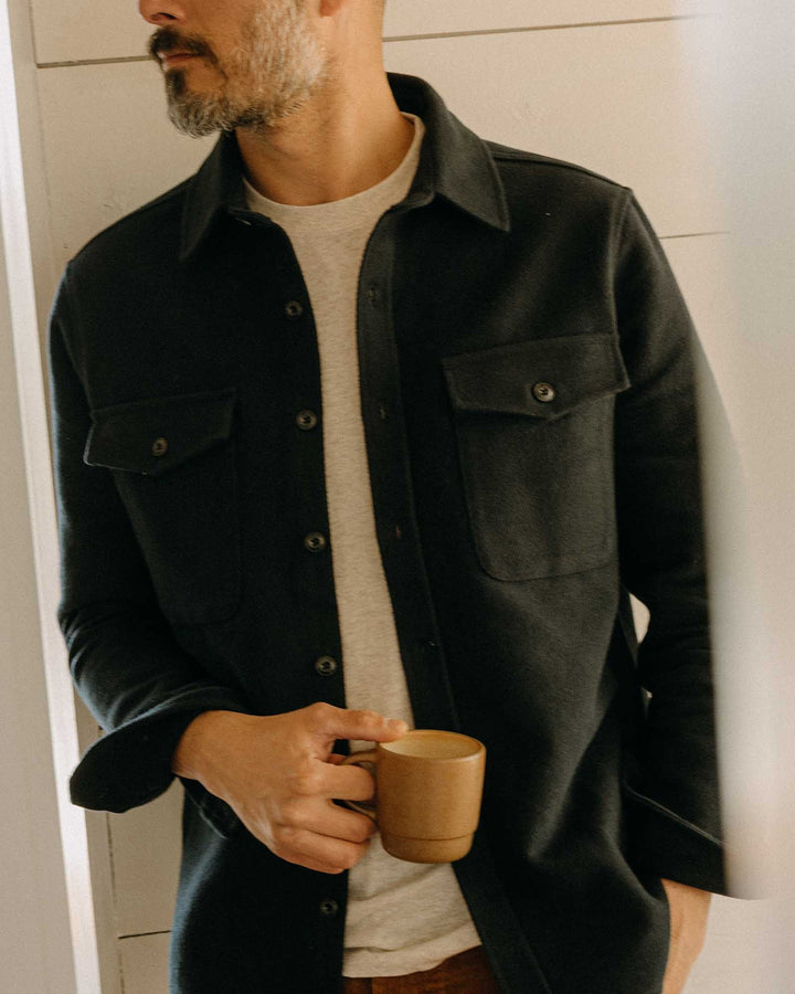 The Maritime Shirt Jacket in Dark Navy Moleskin Twill