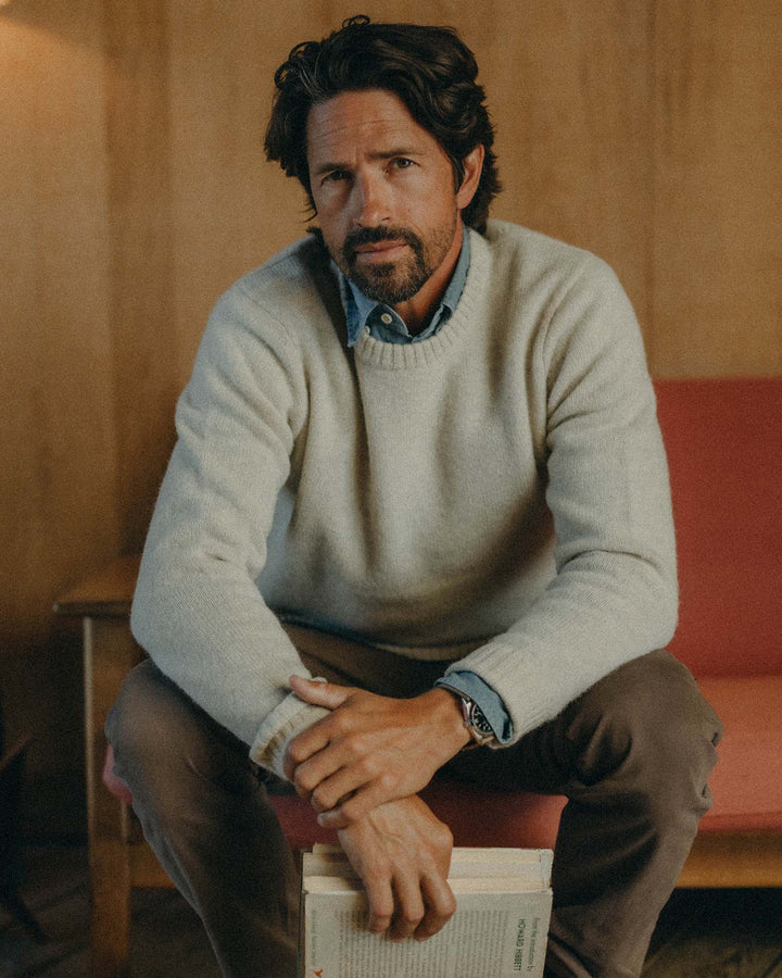 The Eastmoor Sweater in Heather Ivory Wool