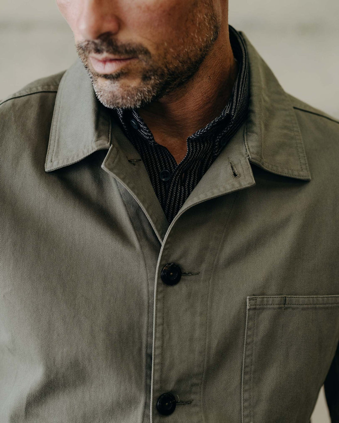 The Ojai Jacket in Organic Smoked Olive Foundation Twill