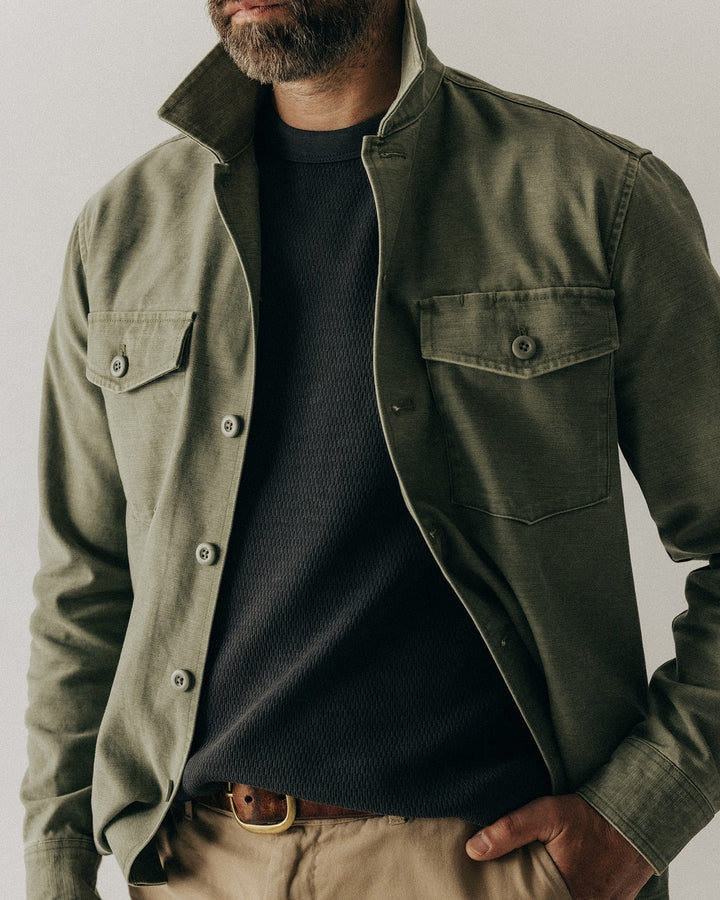 The Surplus Shirt in Field Olive Reverse Sateen