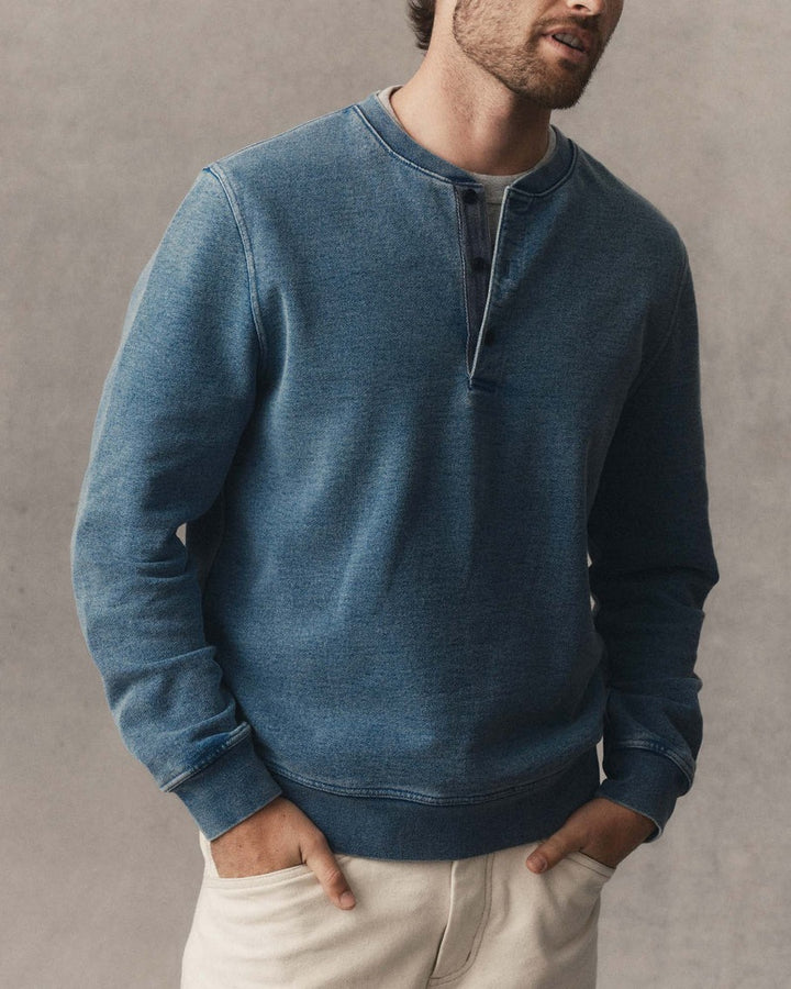 The Sunset Henley in Washed Indigo Terry