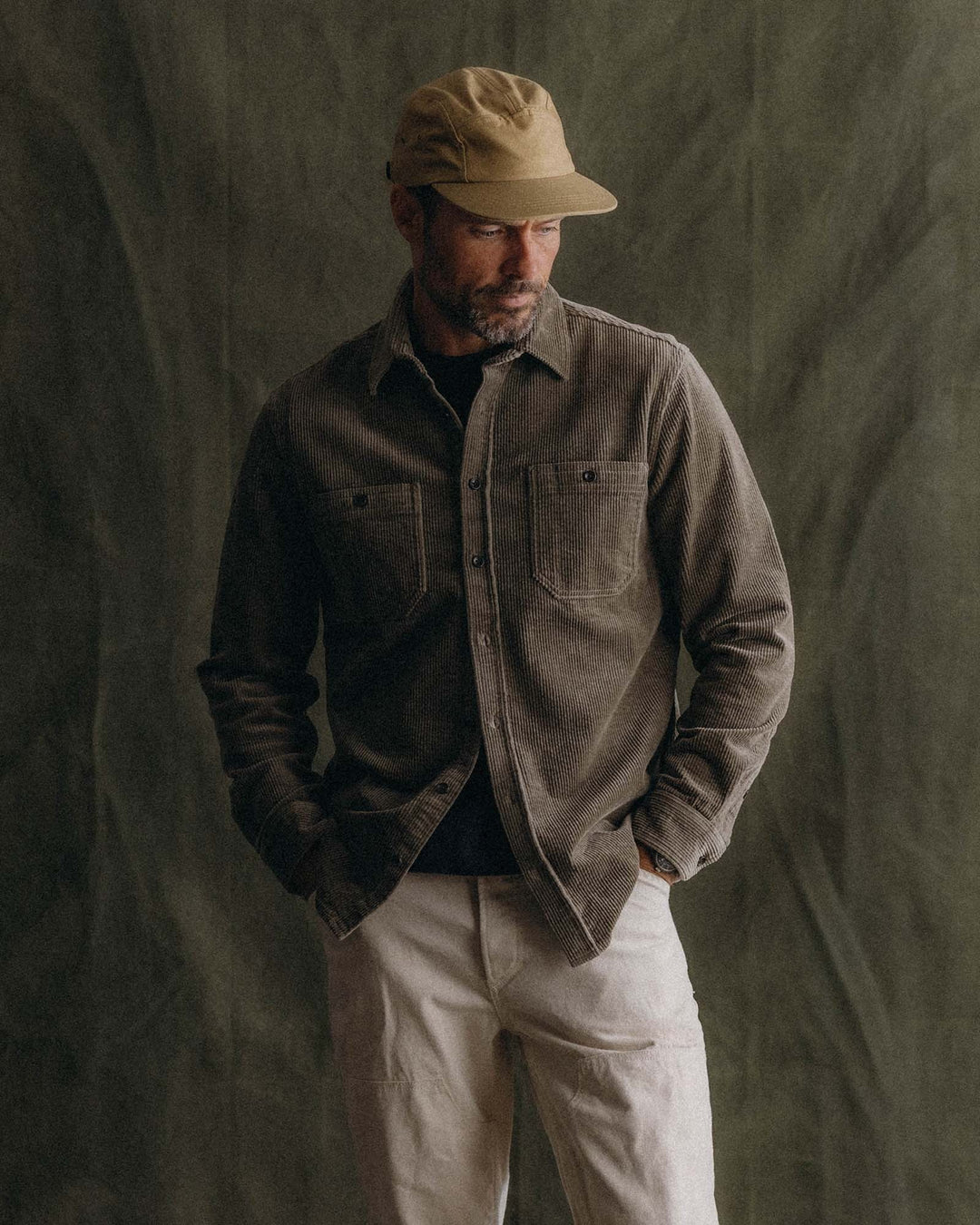 The Utility Shirt in Fatigue Olive Corduroy