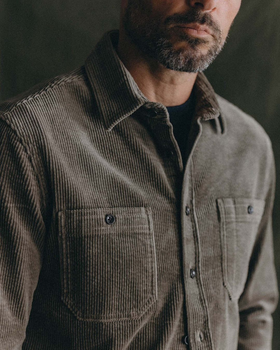The Utility Shirt in Fatigue Olive Corduroy