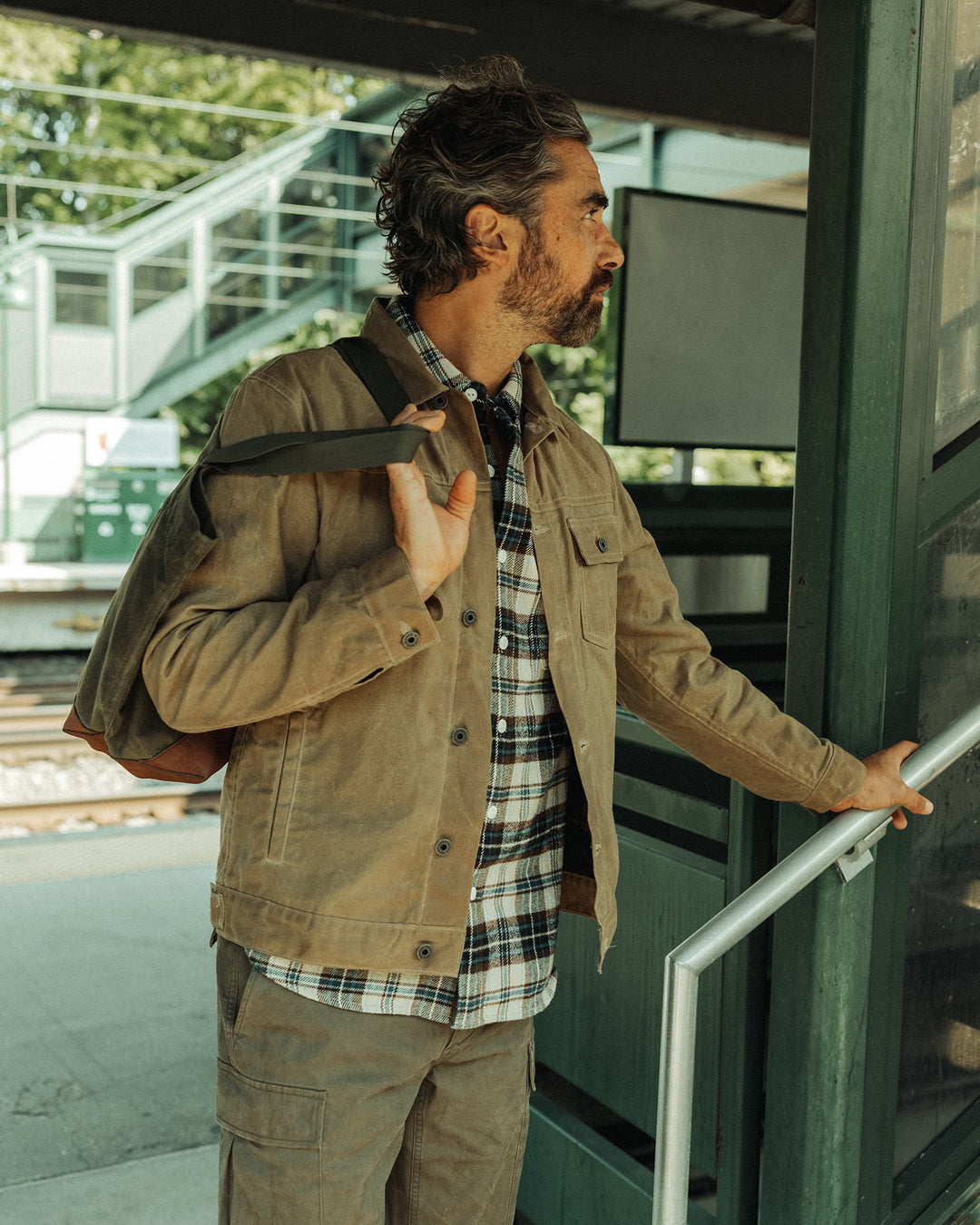 Flannel Lined Waxed Trucker Jacket in Field Tan