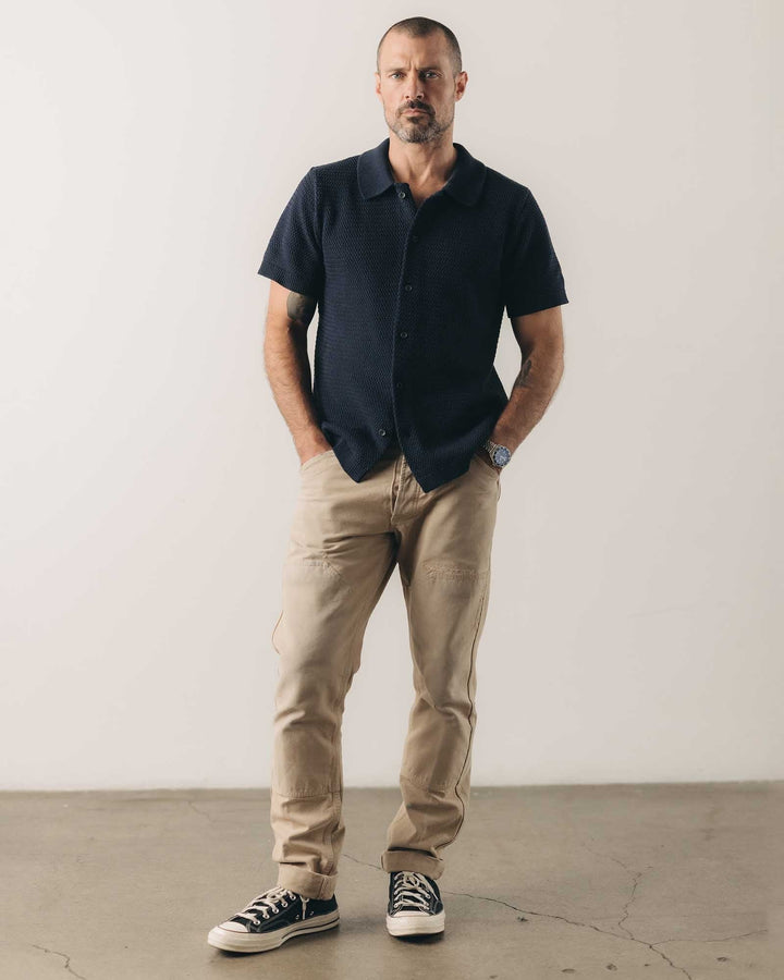 The Button Down Polo in Dark Navy Crochet