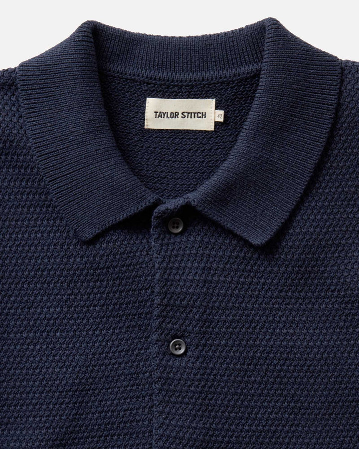 The Button Down Polo in Dark Navy Crochet