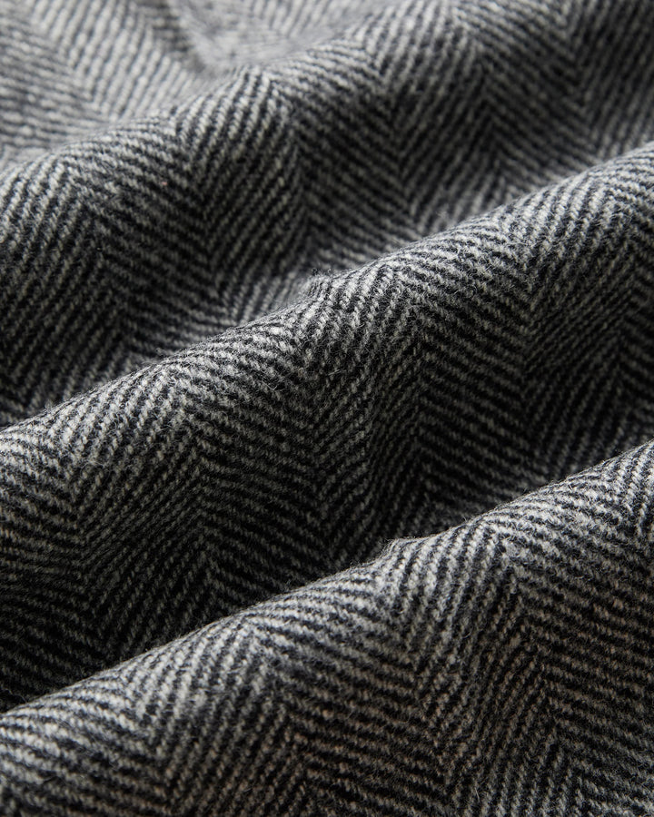 Single Pleat Herringbone Trousers in Grey Wool