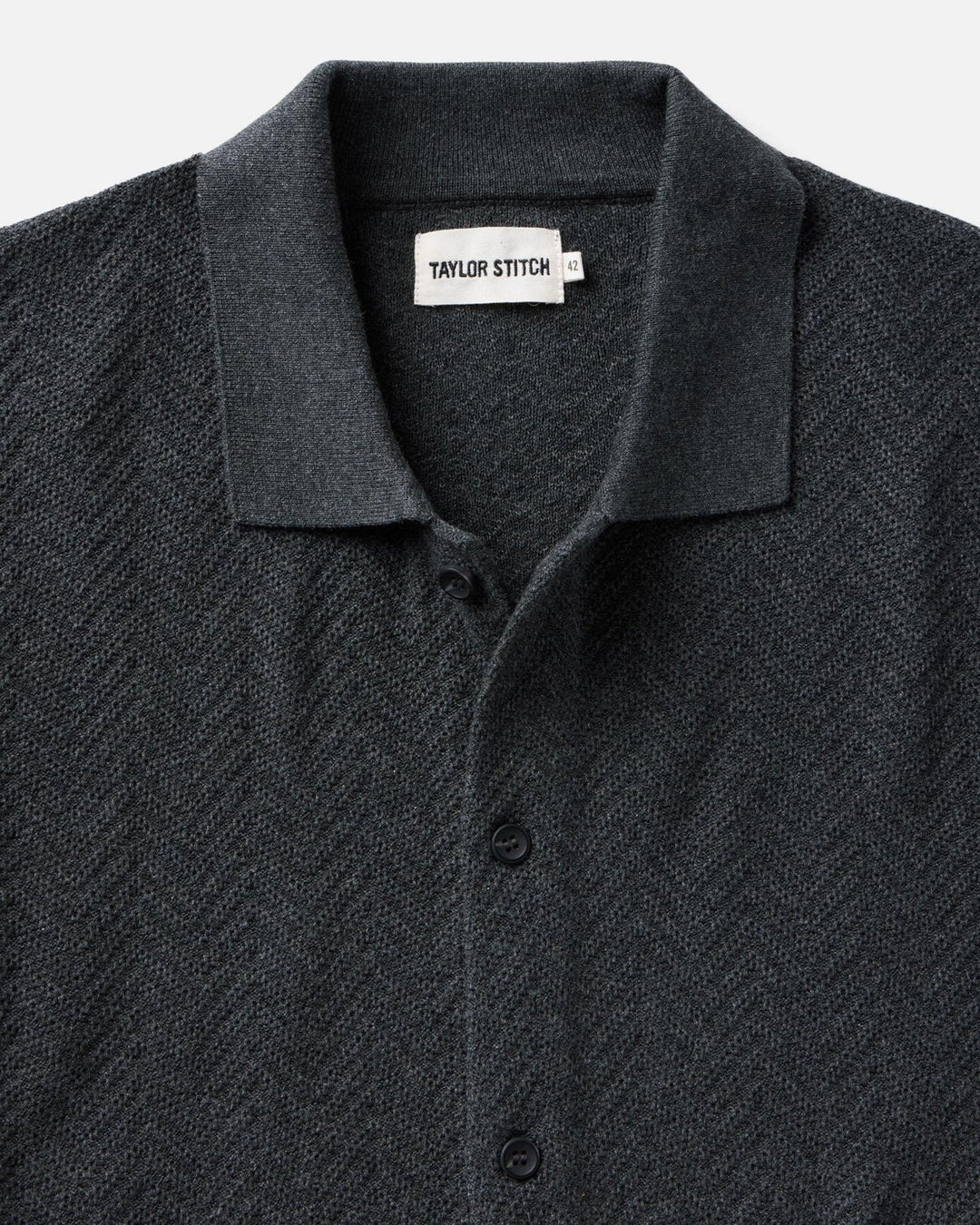 The Button Down Polo in Charcoal Herringbone
