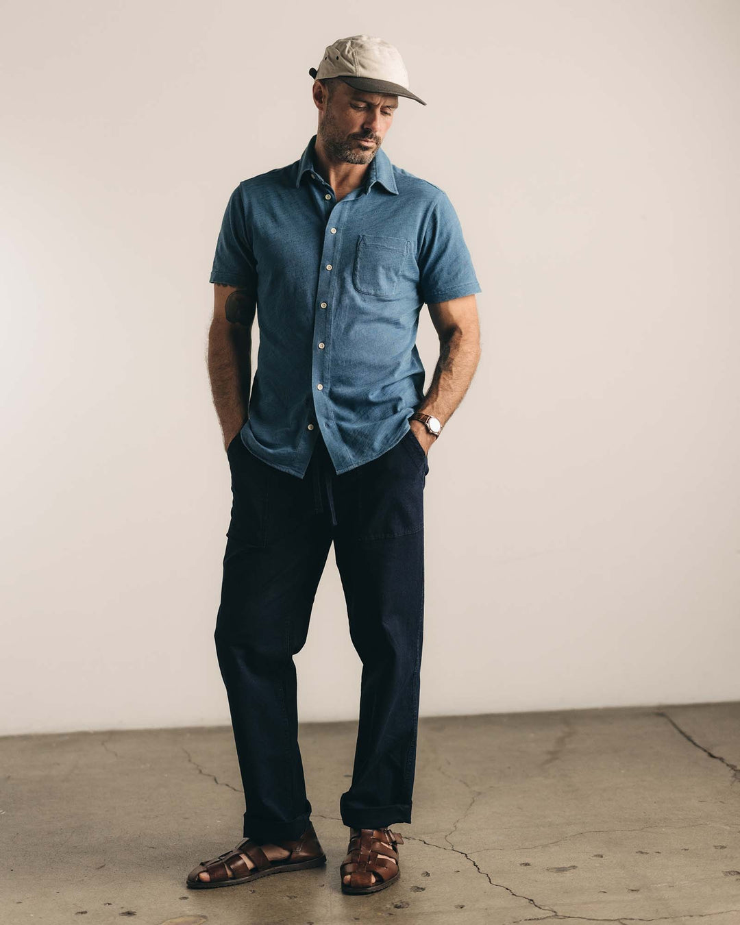 The Short Sleeve California in Washed Indigo Slub