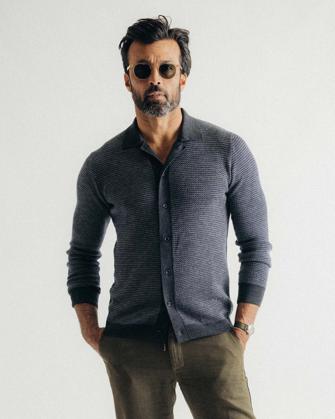 The Nichols Polo in Navy Birdseye Merino