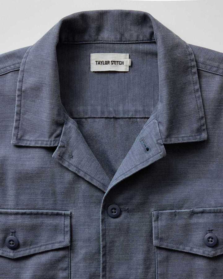 The Short Sleeve Surplus Shirt in Navy Reverse Sateen