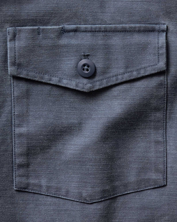 The Short Sleeve Surplus Shirt in Navy Reverse Sateen