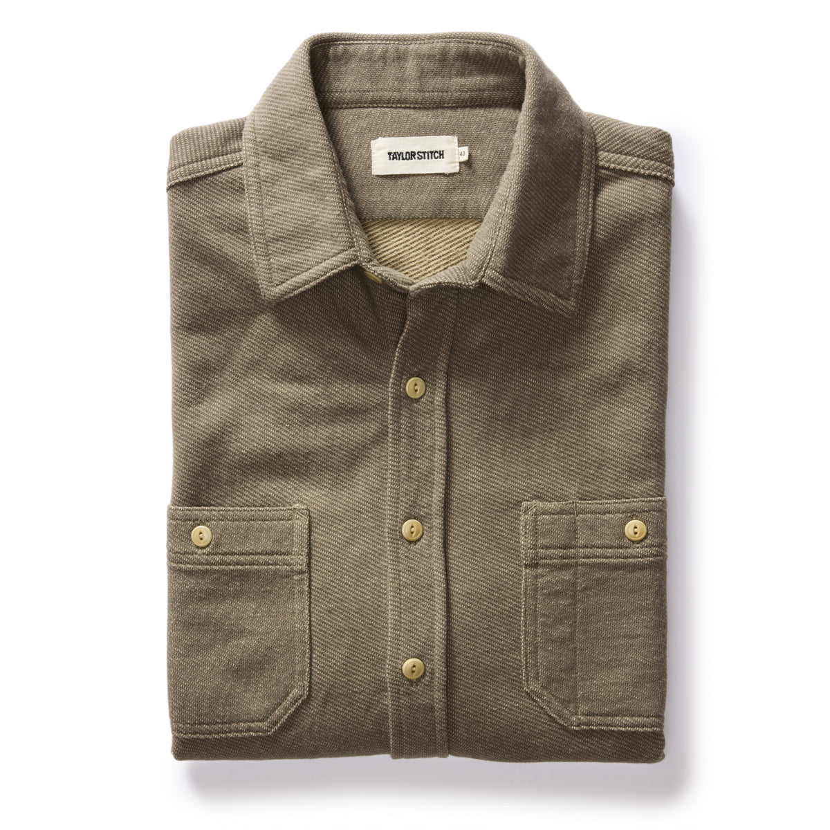 The Utility Shirt in Fatigue Olive French Terry Twill Knit