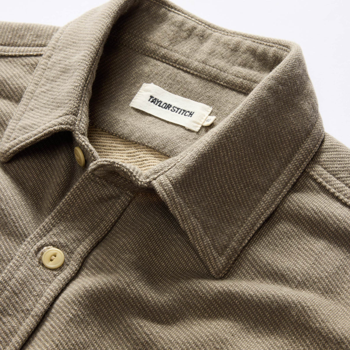 The Utility Shirt in Fatigue Olive French Terry Twill Knit