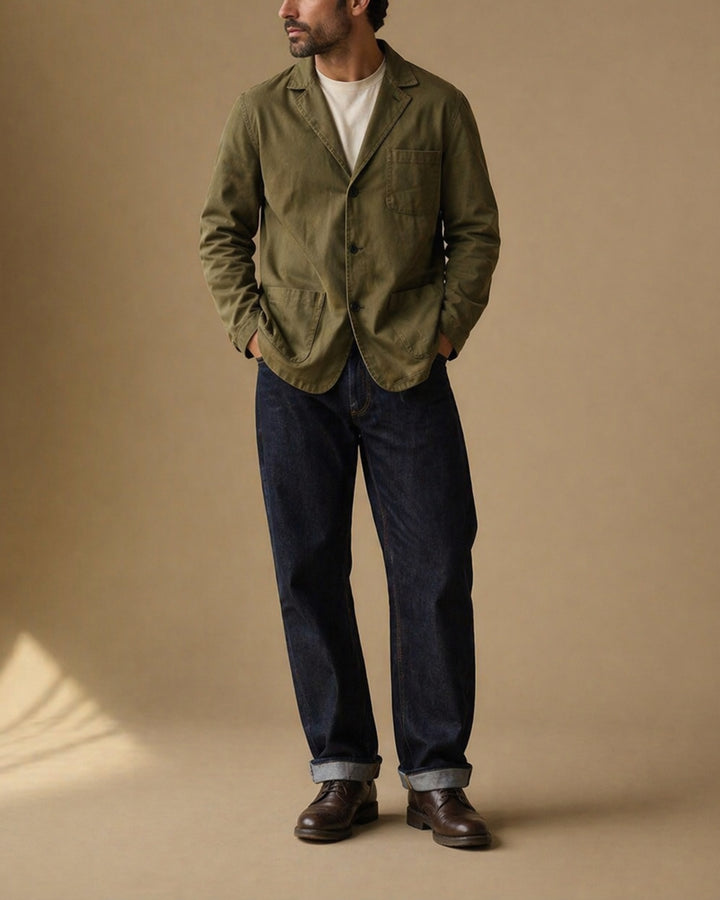 The Pembroke Blazer in Micro Canvas Military Green