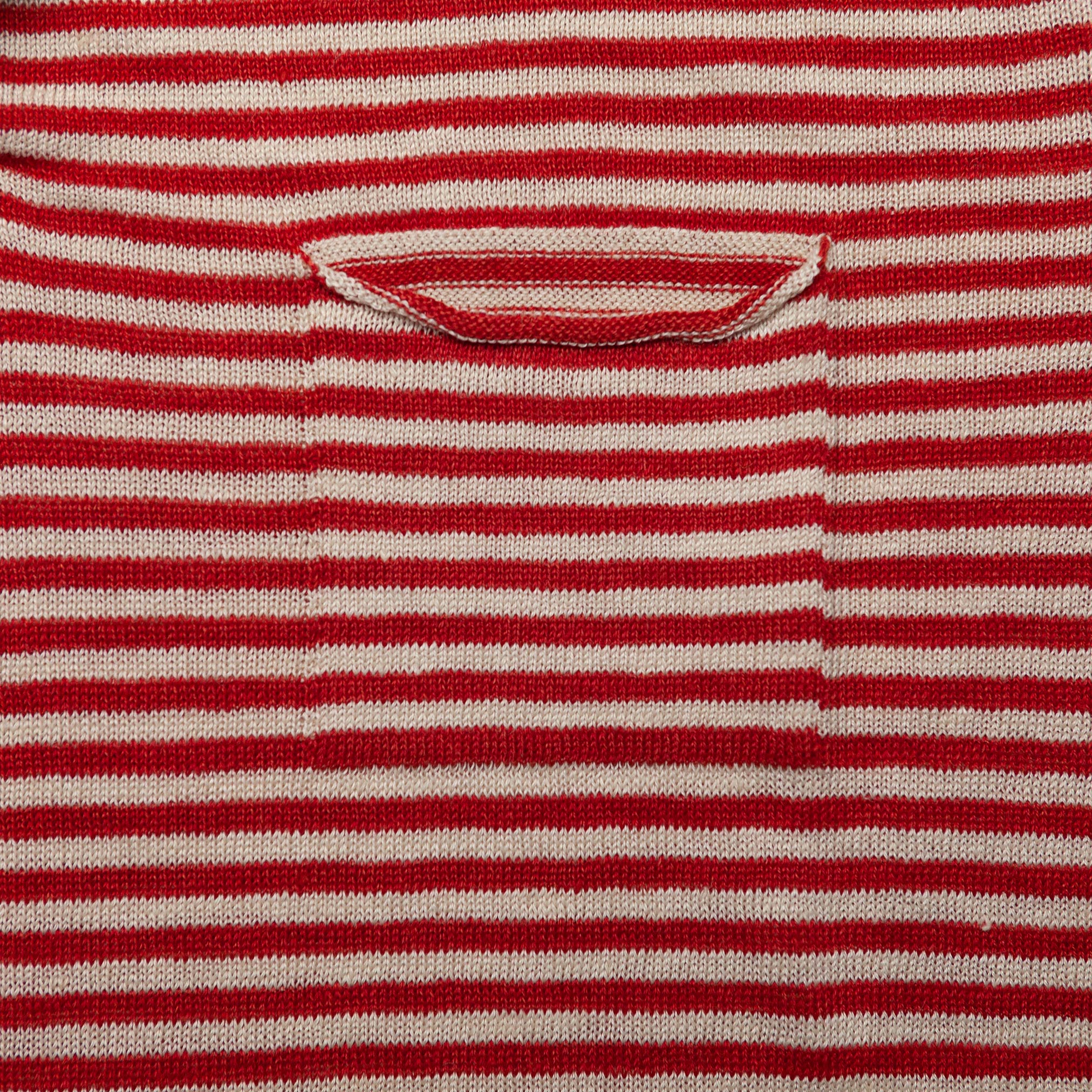 Neo Linen Henley in Red & Ecru Stripe