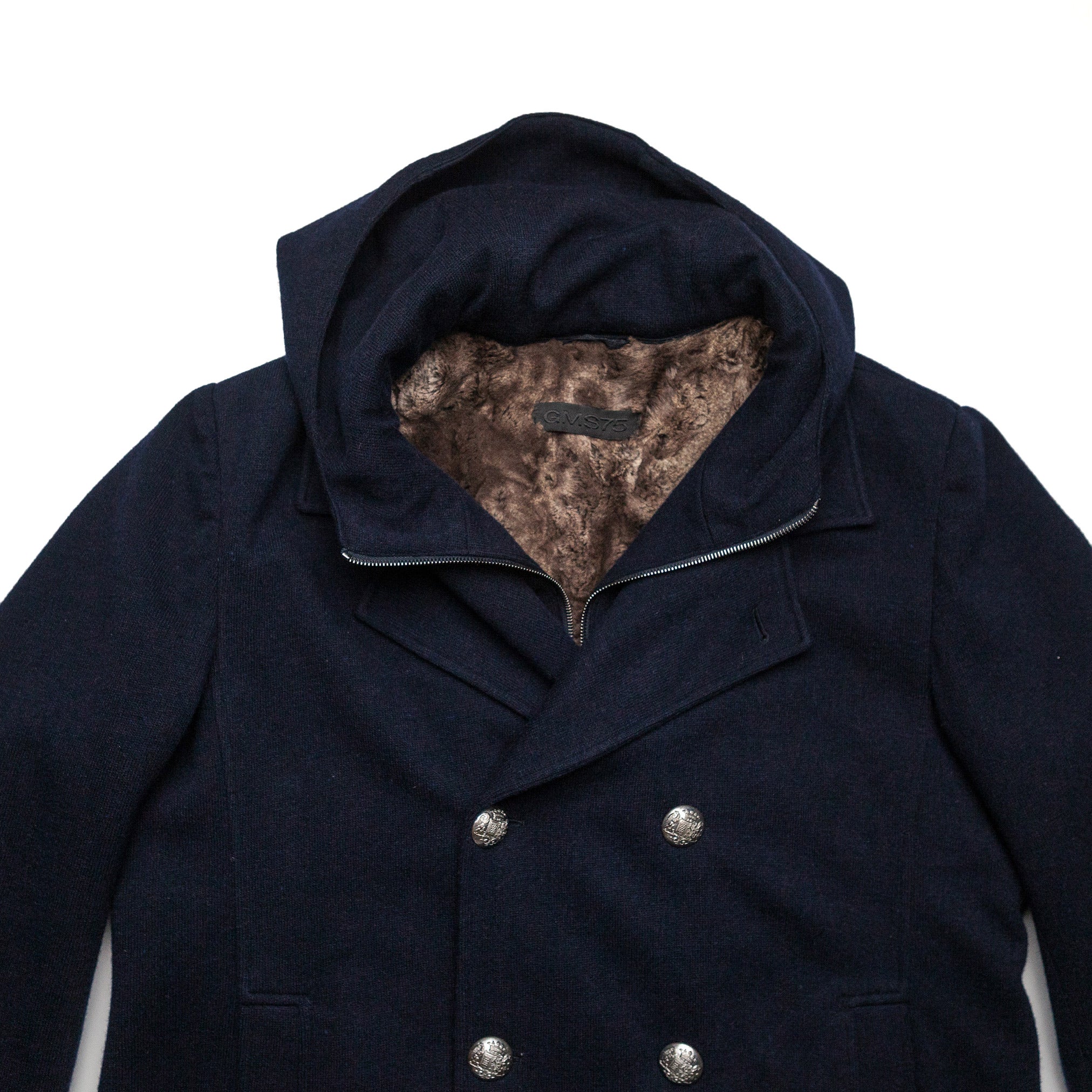 Lined Peacoat with Hood in Navy