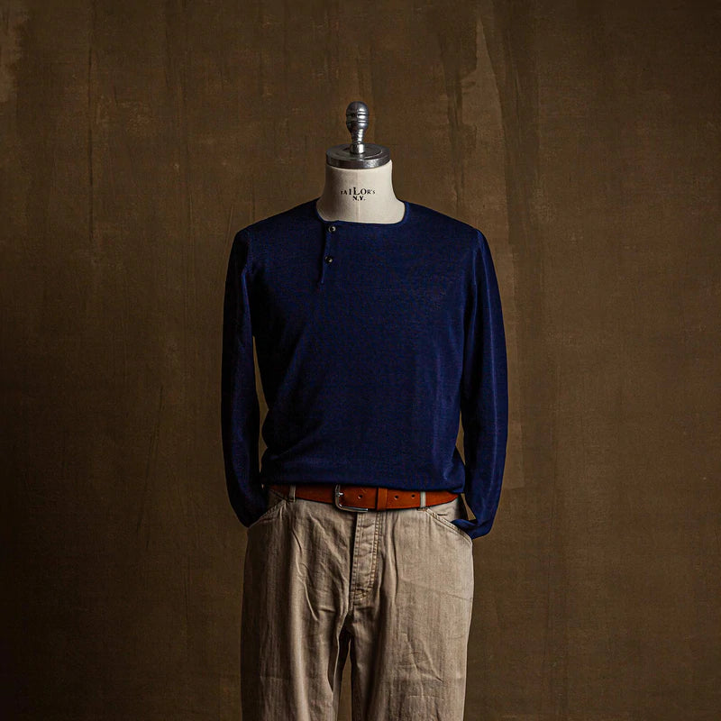 Two Button Henley - Ink Blue - V