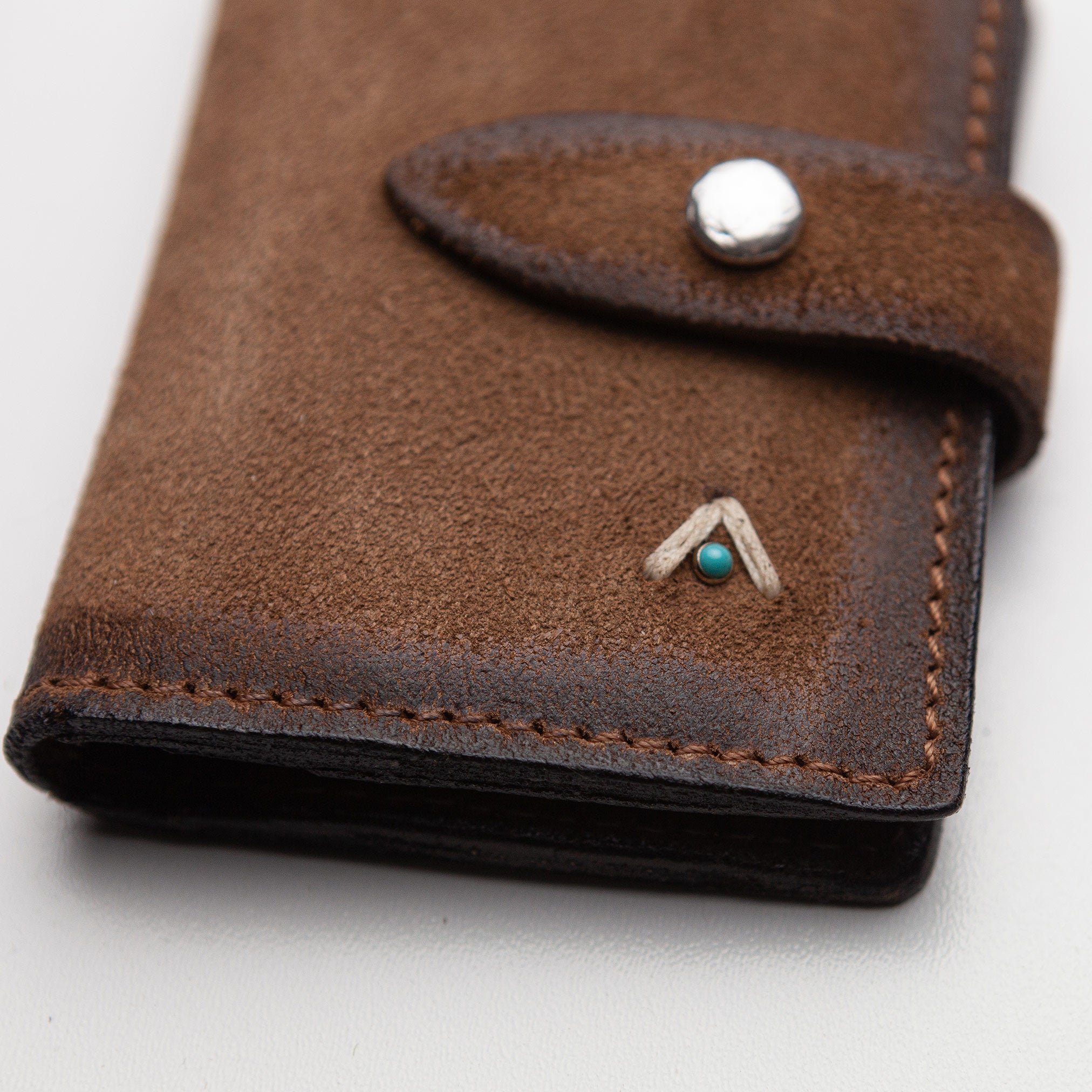 Tobacco Leather Card Holder With Stud