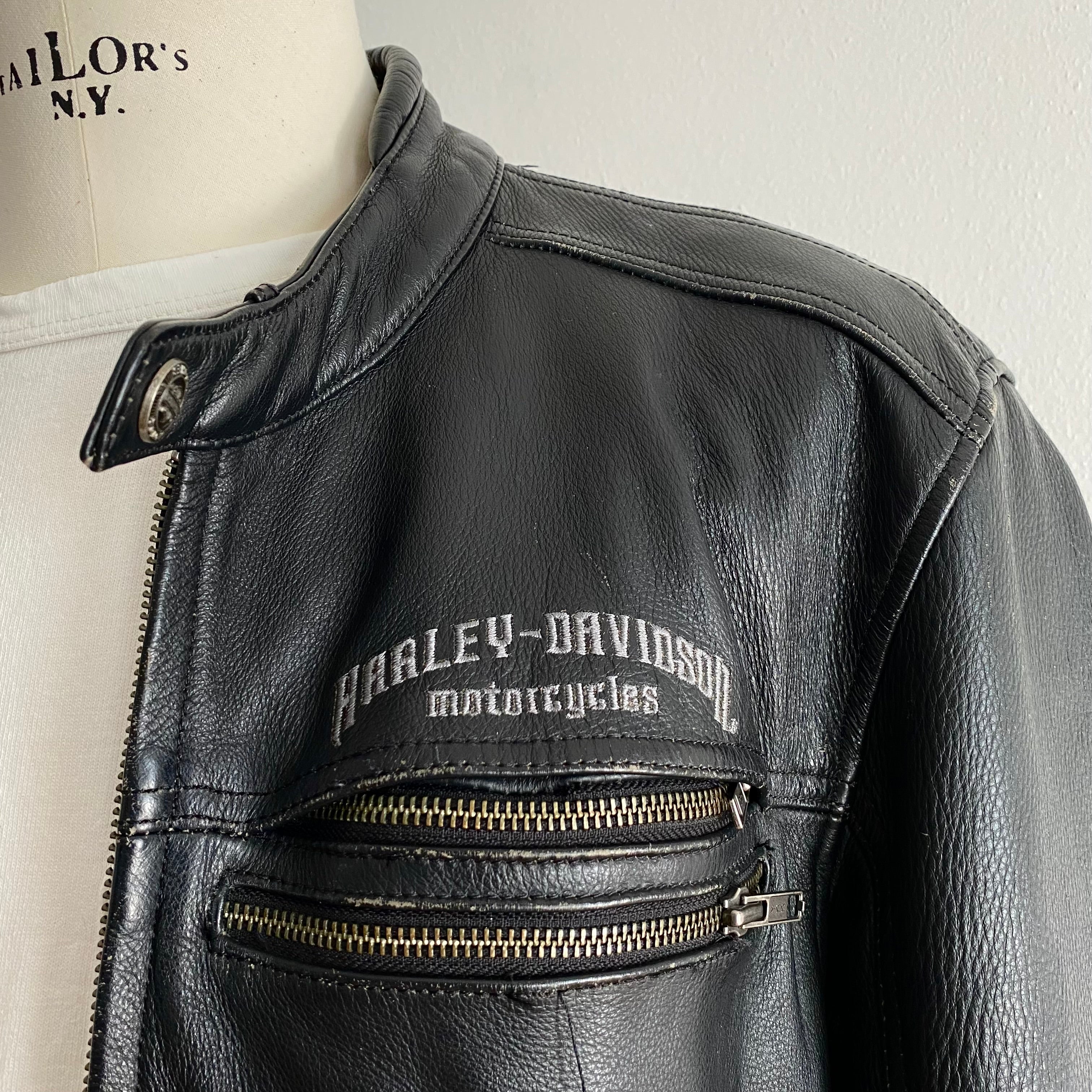 Lined Motorcycle Leather Jacket - L