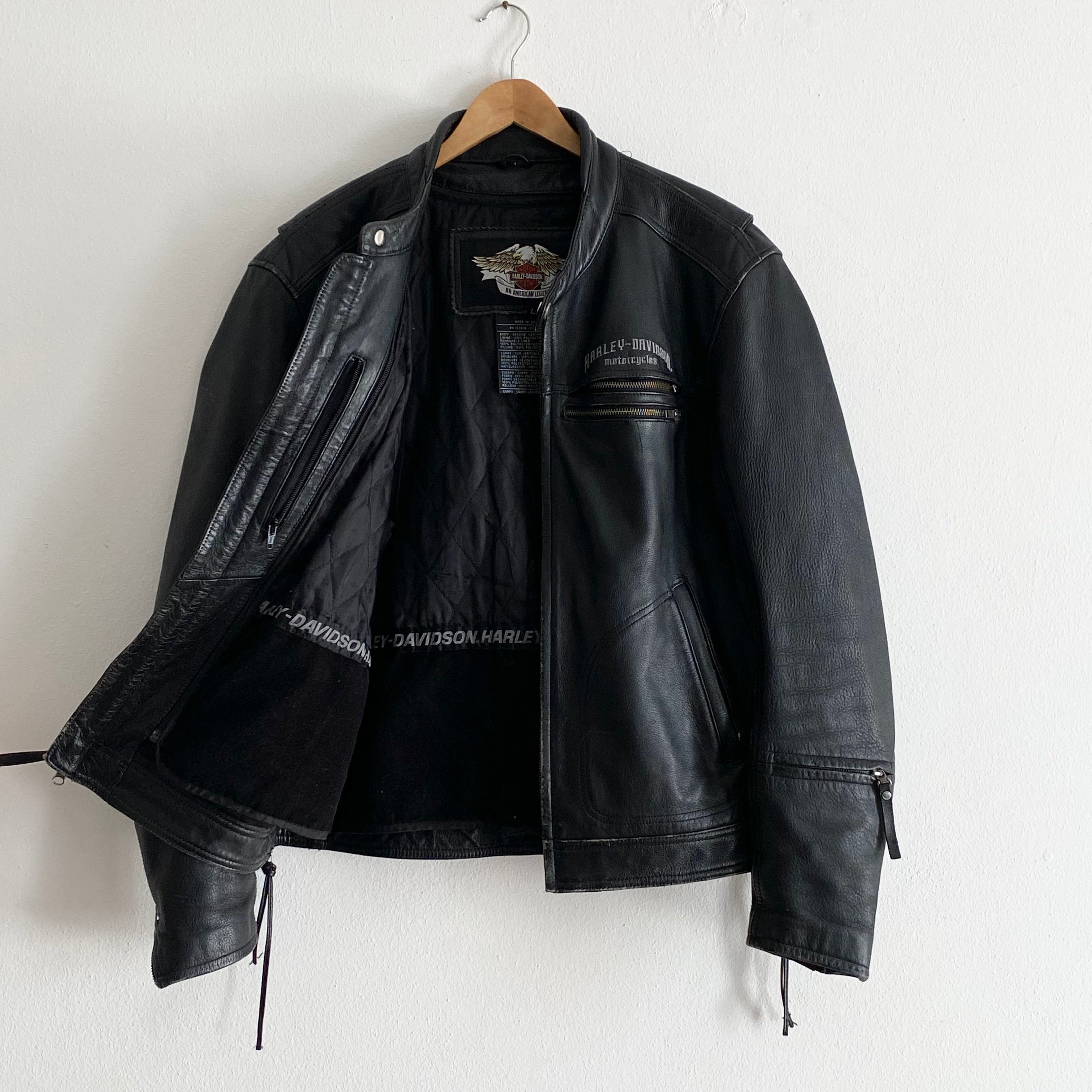 Lined Motorcycle Leather Jacket - L