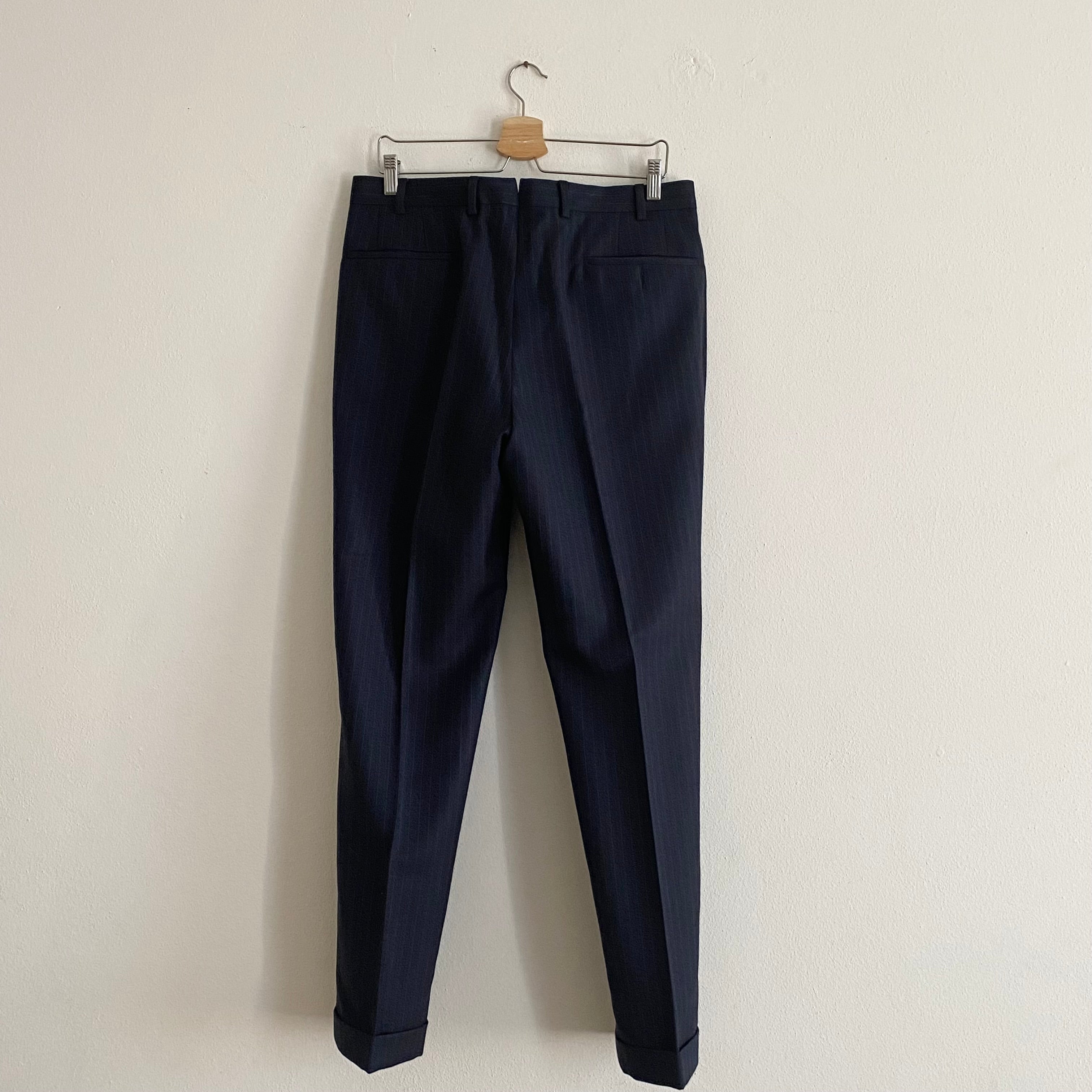 Pinstripe Navy Wool Trousers - 48/S