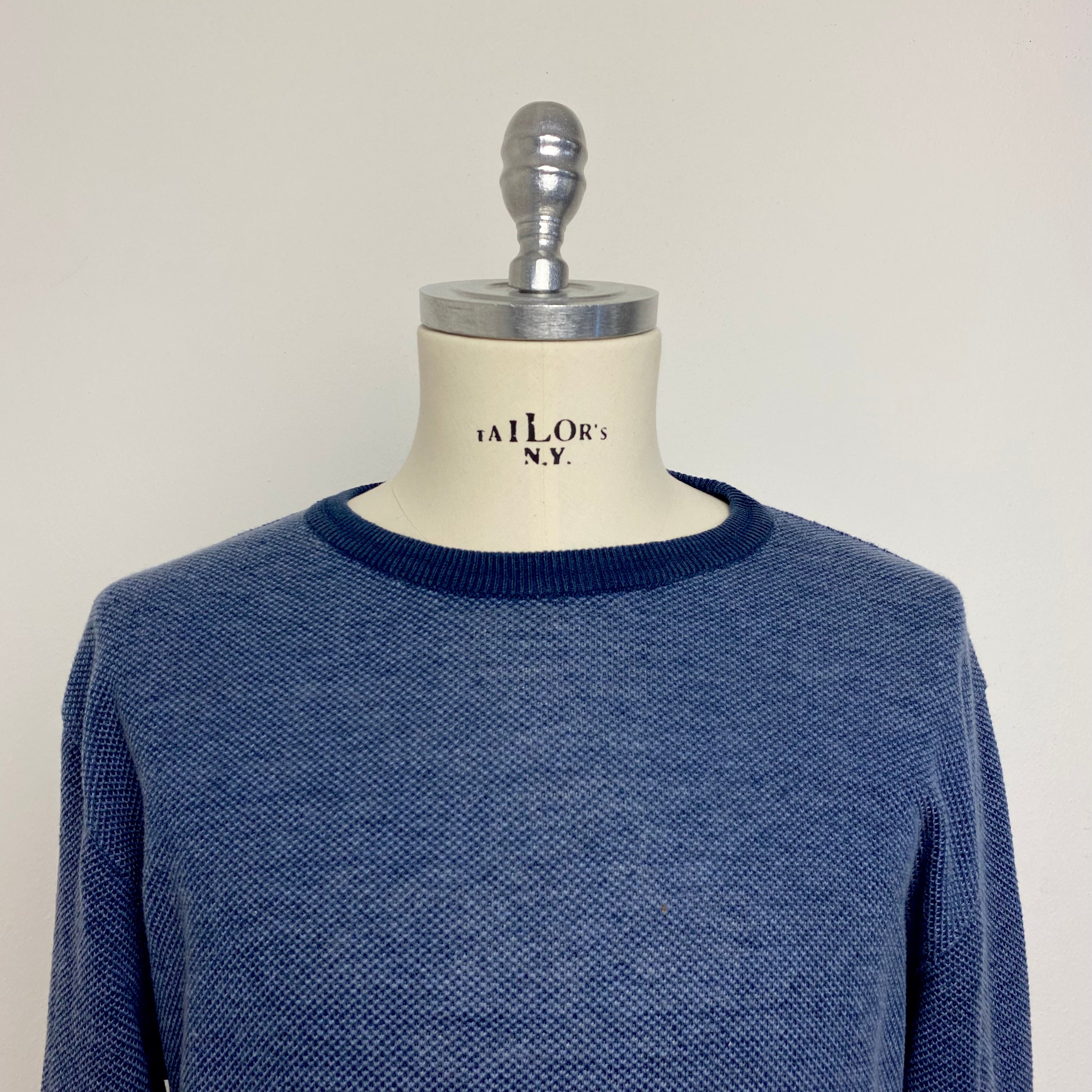 Blue Cotton/Linen Round Neck Pullover  - IV/M