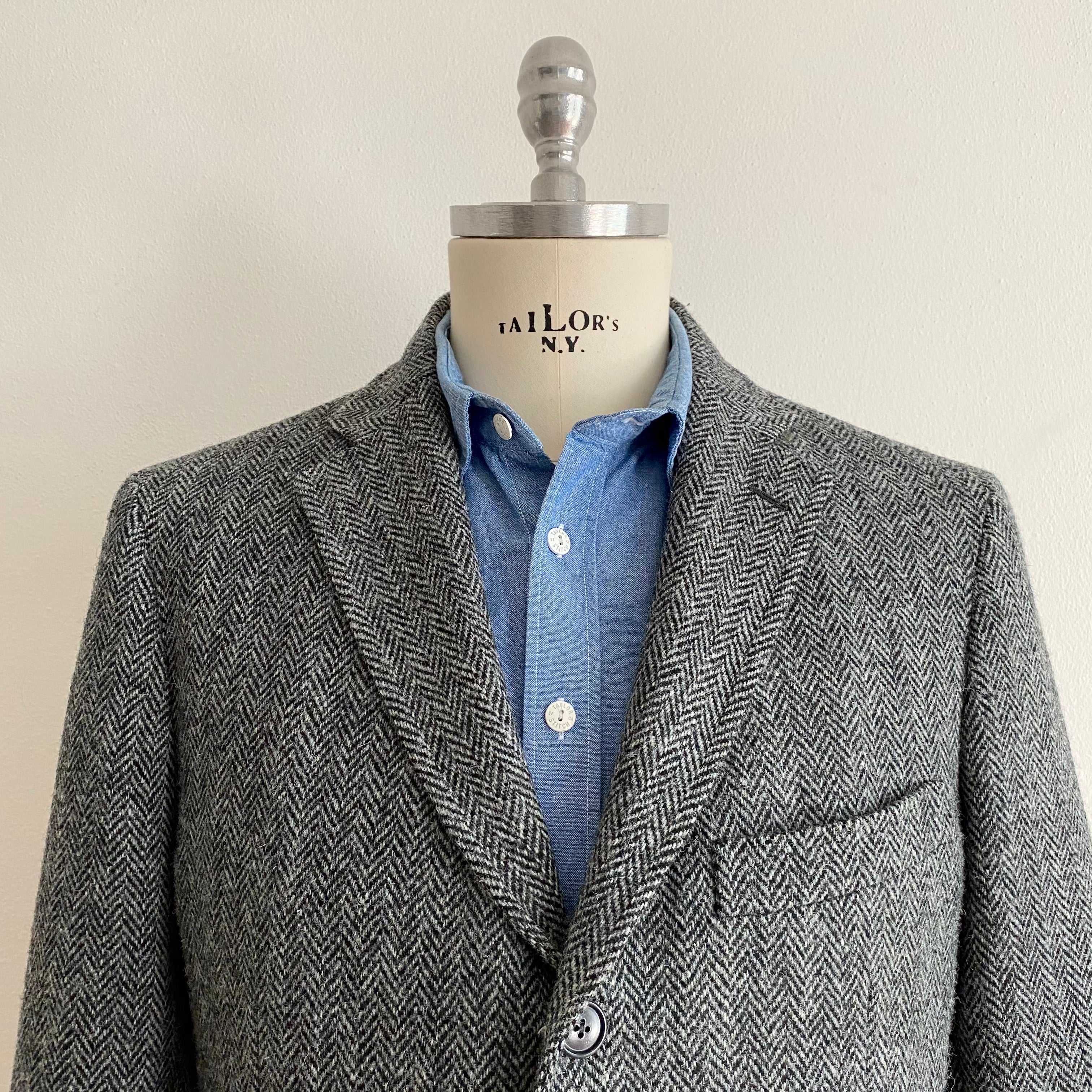 Grey Herringbone Tweed Tailored Jacket  - M/48R