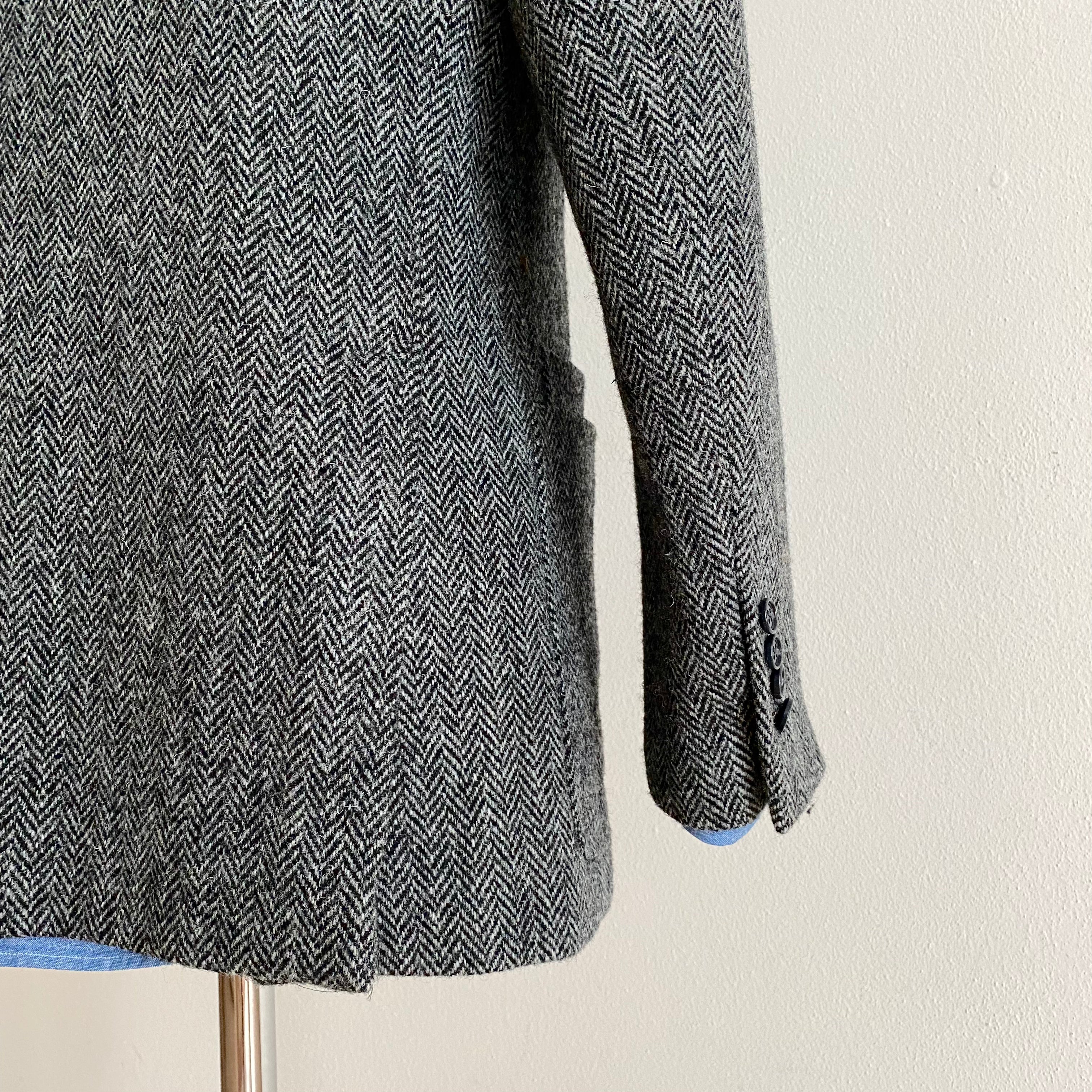 Grey Herringbone Tweed Tailored Jacket  - M/48R