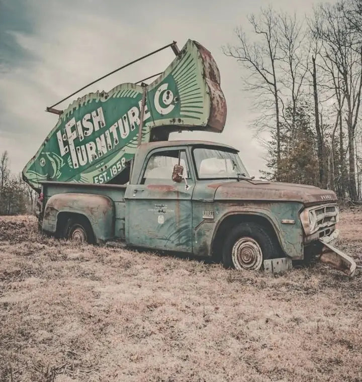 Vintage outdoor truck and sign