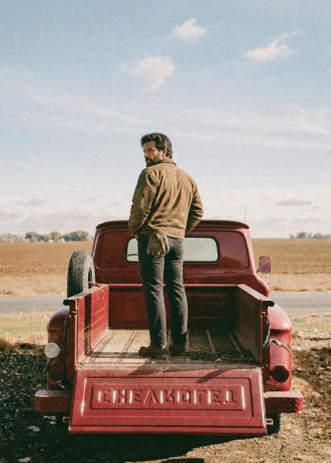 Chesapeake's outdoors campaign scene with a vintage pickup truck